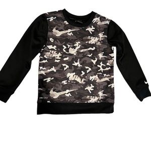 NIKE BOYS BLACK AND DARK GRAY CAMO DRI FIT PULLOVER NWOT